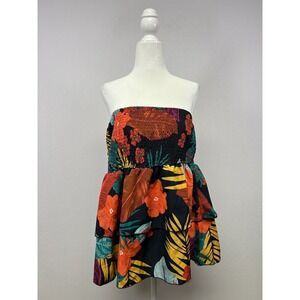 Tropical Boho Skue Curve Womens 2XL Multicolor Floral Smocked Tiered Tube Top